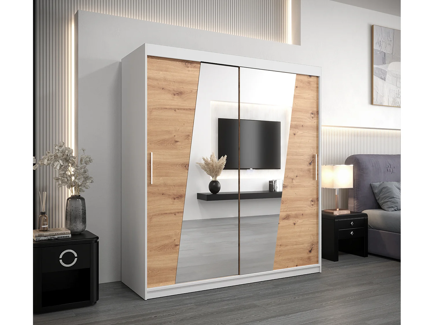 Armoire Rhomb À Portes Coulissantes 200/180/62 2 portes (Blanc/Artisan)