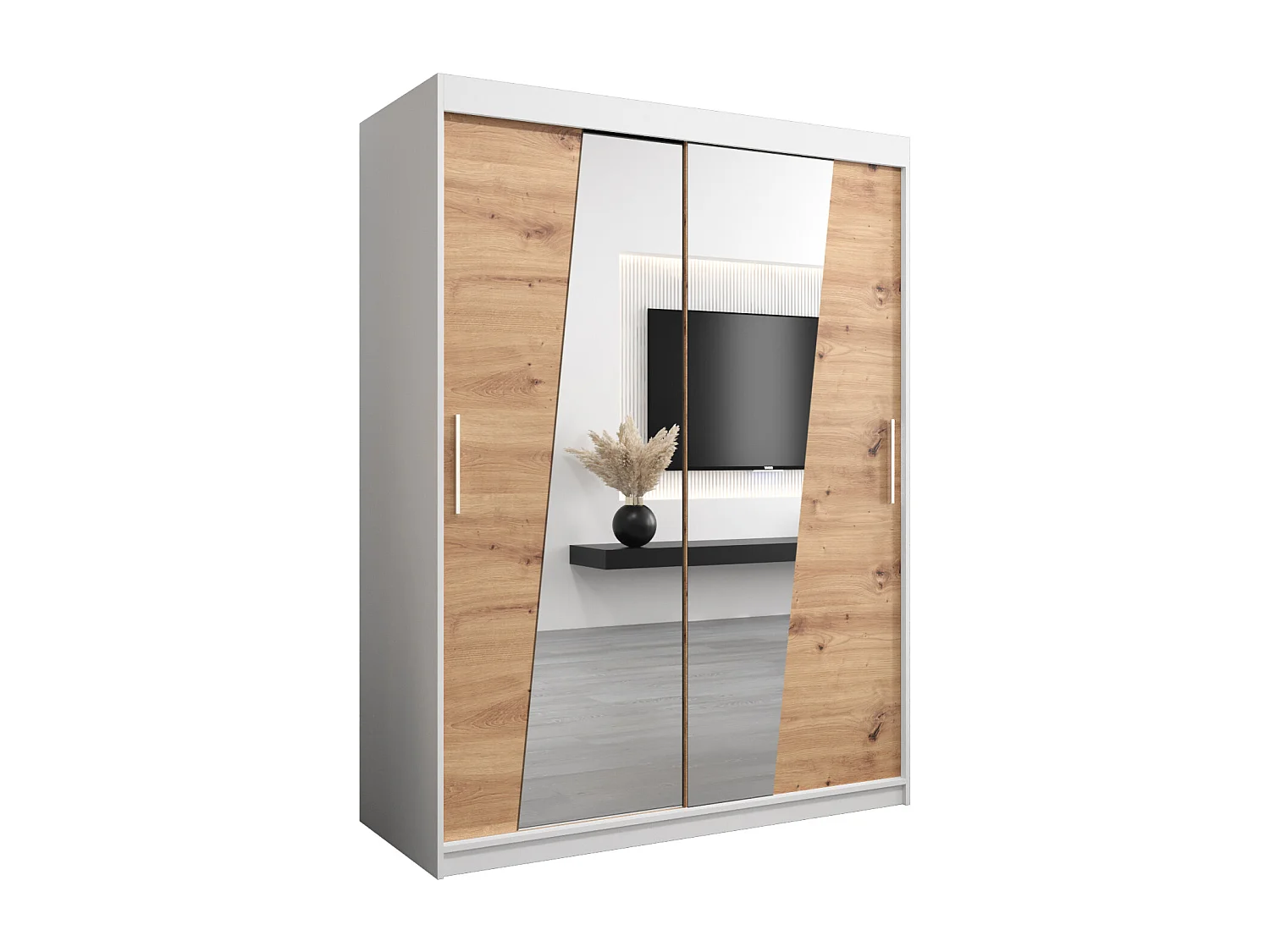 Armoire Rhomb À Portes Coulissantes 200/150/62 2 portes (Blanc/Artisan)