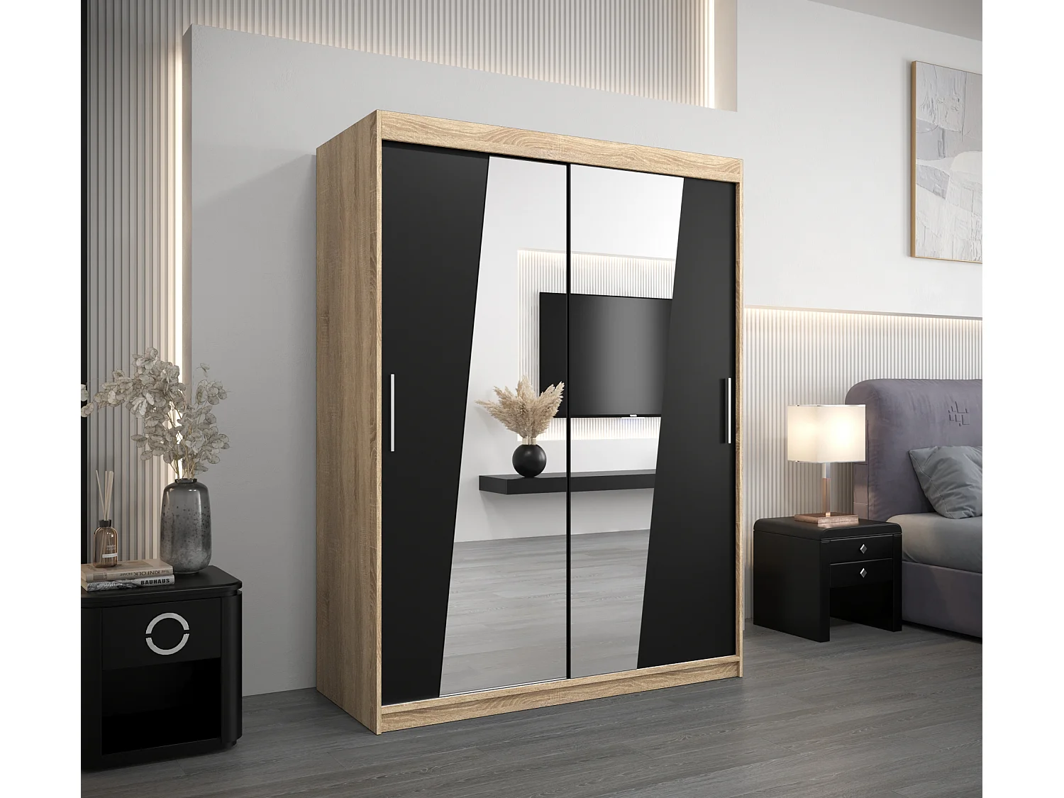 Armario Rhomb de puertas correderas 200/150/62 2 puertas (sonoma/negro)