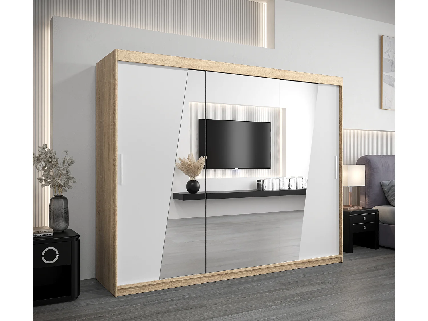 Elypse kledingkast met schuifdeuren 200/250/62 3 deuren (sonoma/wit)