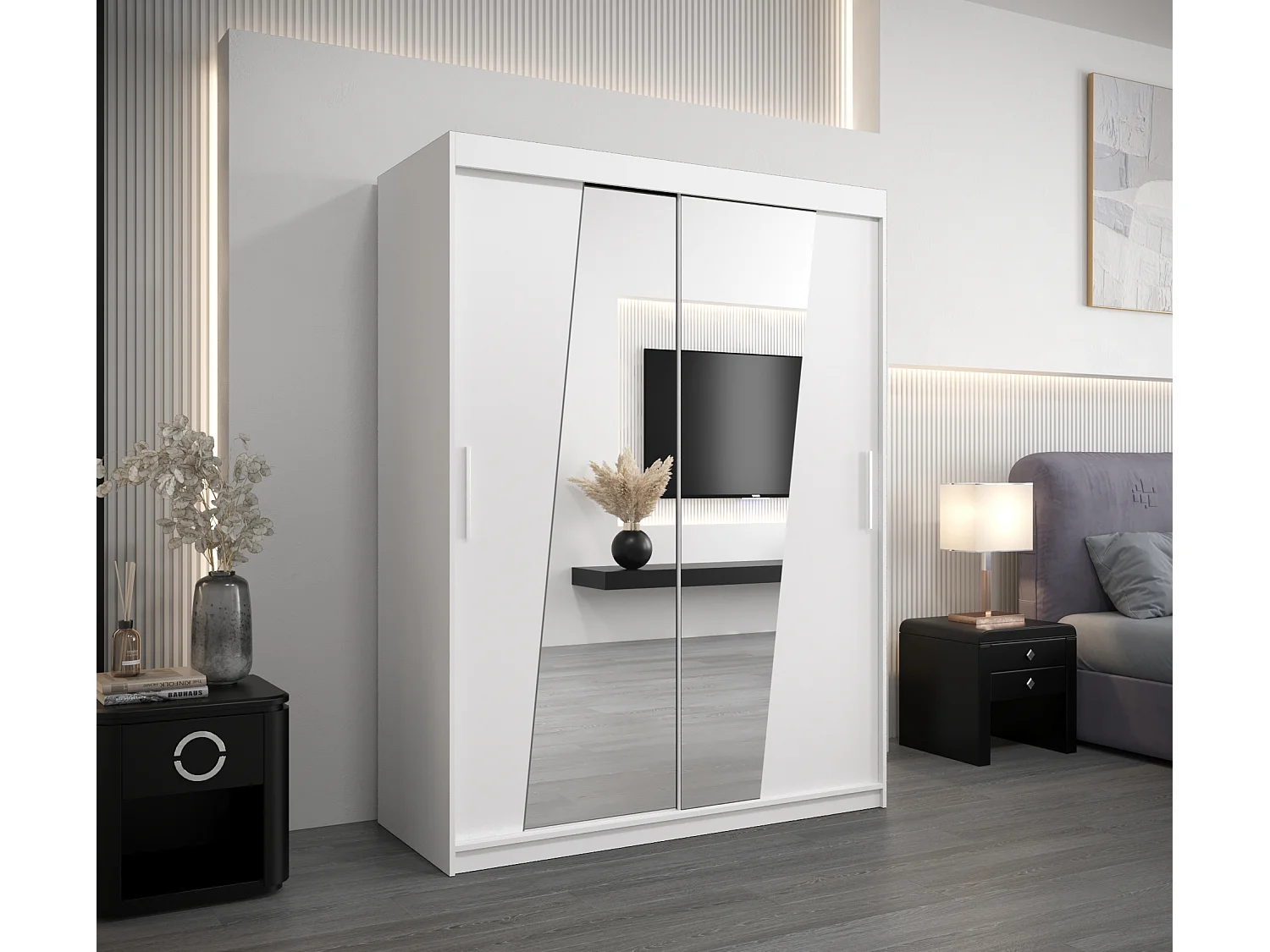 Armoire Rhomb À Portes Coulissantes 200/150/62 2 portes (Blanc/Blanc)