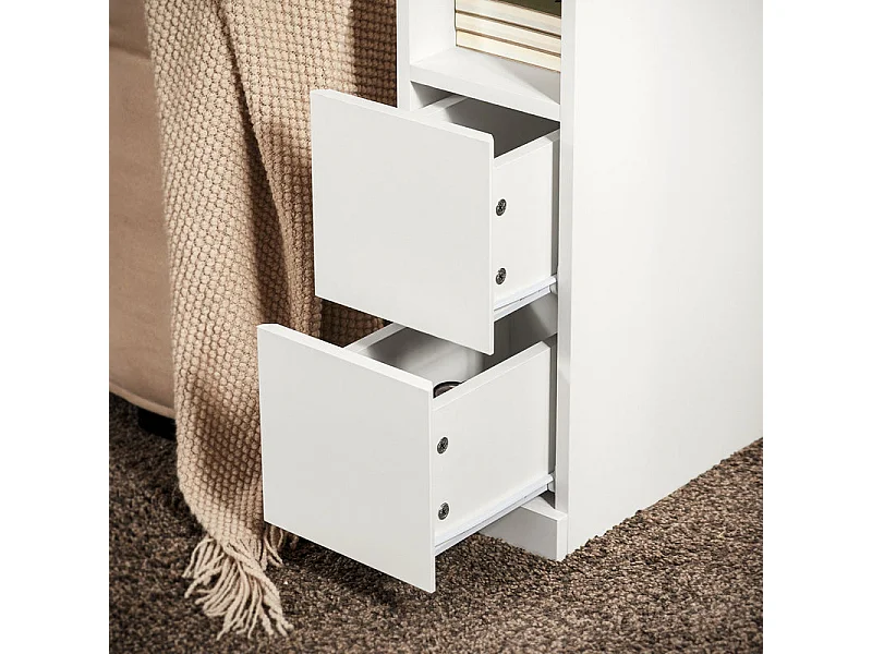 SoBuy FBT149-WN Table de Chevet Étroite Table de Nuit Bout de Canapé Table d'Appoint avec 2 Tiroirs et Compartiment Ouvert