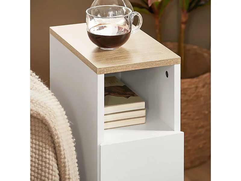 SoBuy FBT149-WN Table de Chevet Étroite Table de Nuit Bout de Canapé Table d'Appoint avec 2 Tiroirs et Compartiment Ouvert