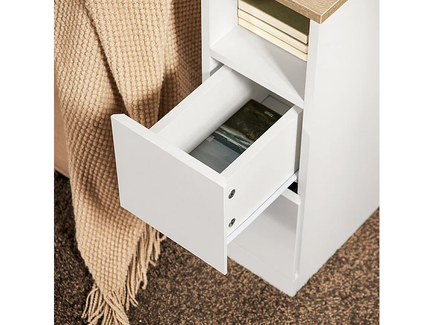 SoBuy FBT149-WN Table de Chevet Étroite Table de Nuit Bout de Canapé Table d'Appoint avec 2 Tiroirs et Compartiment Ouvert