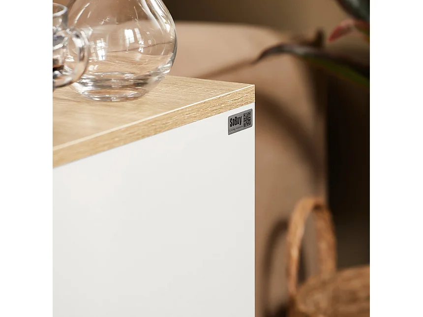 SoBuy FBT149-WN Table de Chevet Étroite Table de Nuit Bout de Canapé Table d'Appoint avec 2 Tiroirs et Compartiment Ouvert