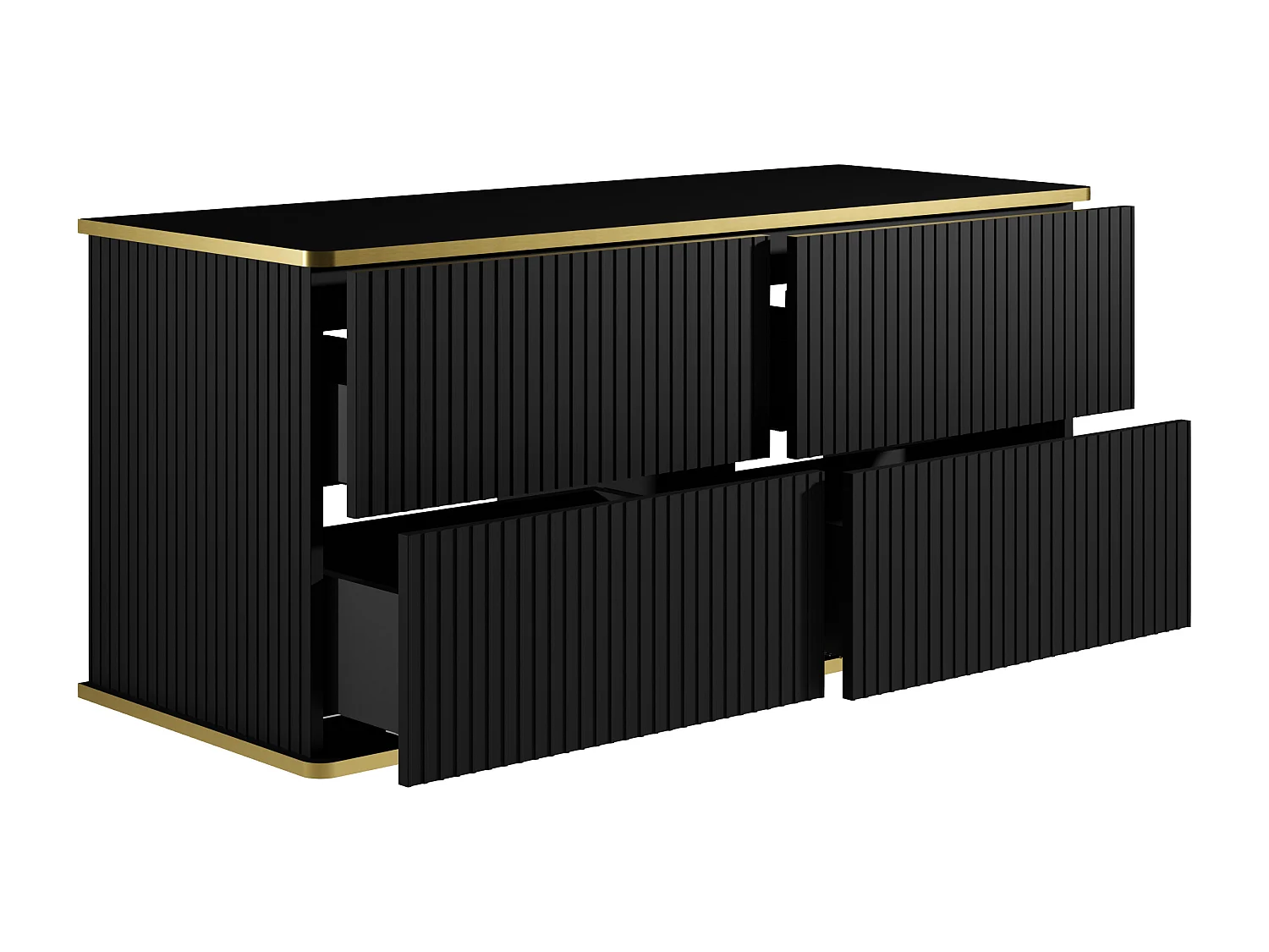 Móvel para colocar sob o lavatório suspenso estriado debruado dourado preto 120 cm - KELIZA