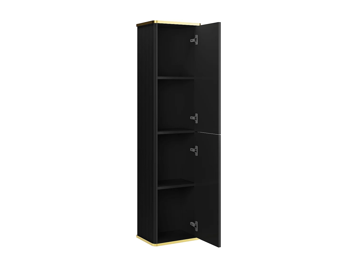 Colonne de salle de bain suspendue striée liseré doré - Noir - H140 cm - KELIZA