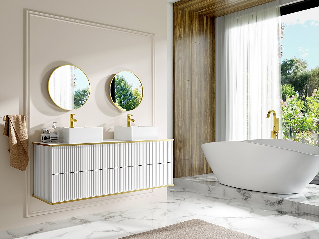 Meuble Suspendu Sous Vasque 100 Cm Chêne Naturel - 2 Tiroirs + 2 Niches - Pour Salle De Bains - PURNAL - 5