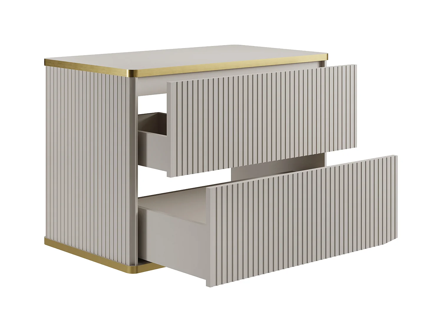 Upphängd tvättställskommod med ränder och guldkant - Beige - B80 cm - KELIZA