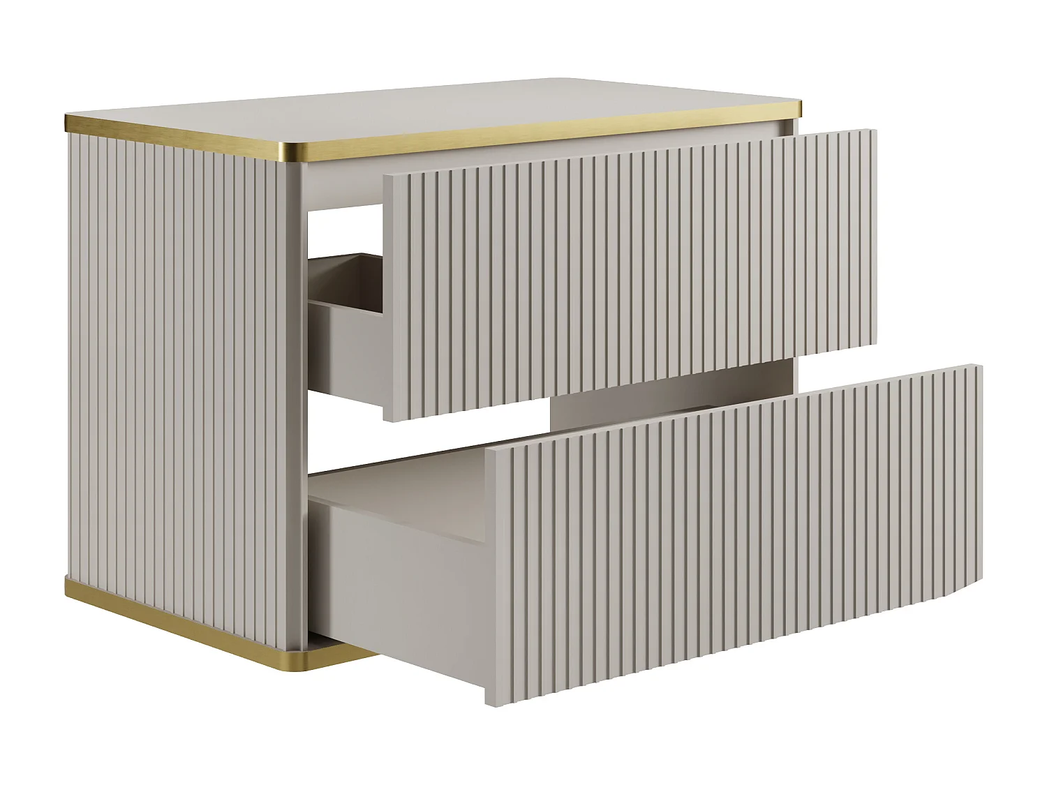 Meuble sous vasque suspendu strié liseré doré - Beige - L80 cm - KELIZA