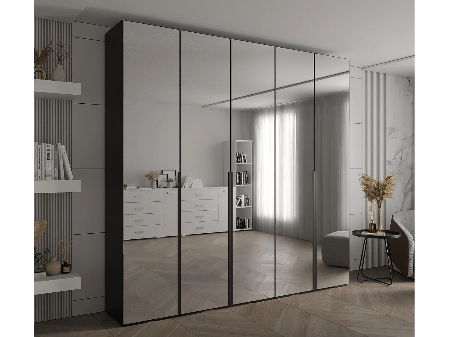 Armadio Inova 1 a ante battenti 236,7/250/47 5 porte (Nero/Nero)