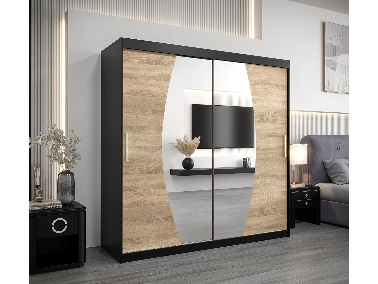 Armário Elypse com portas de correr 200/200/62 2 puertas (preto/sonoma)
