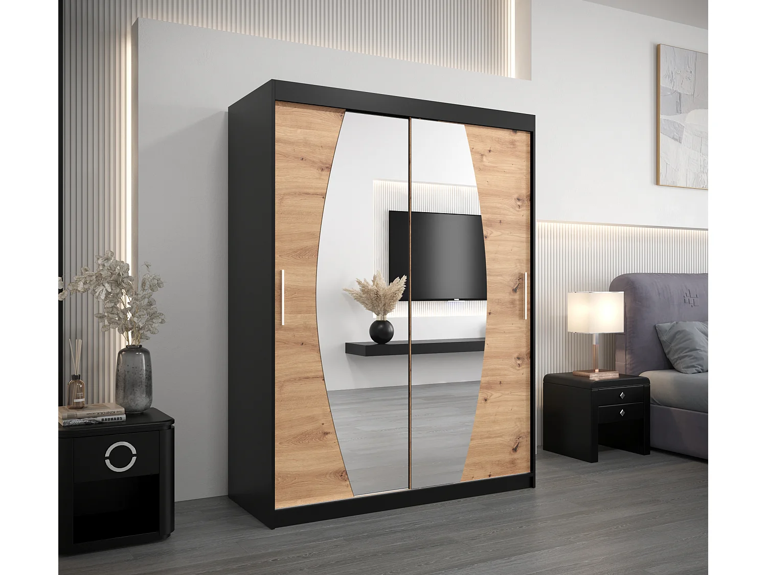 Armoire Elypse À Portes Coulissantes 200/150/62 2 portes (Noir/Artisan)