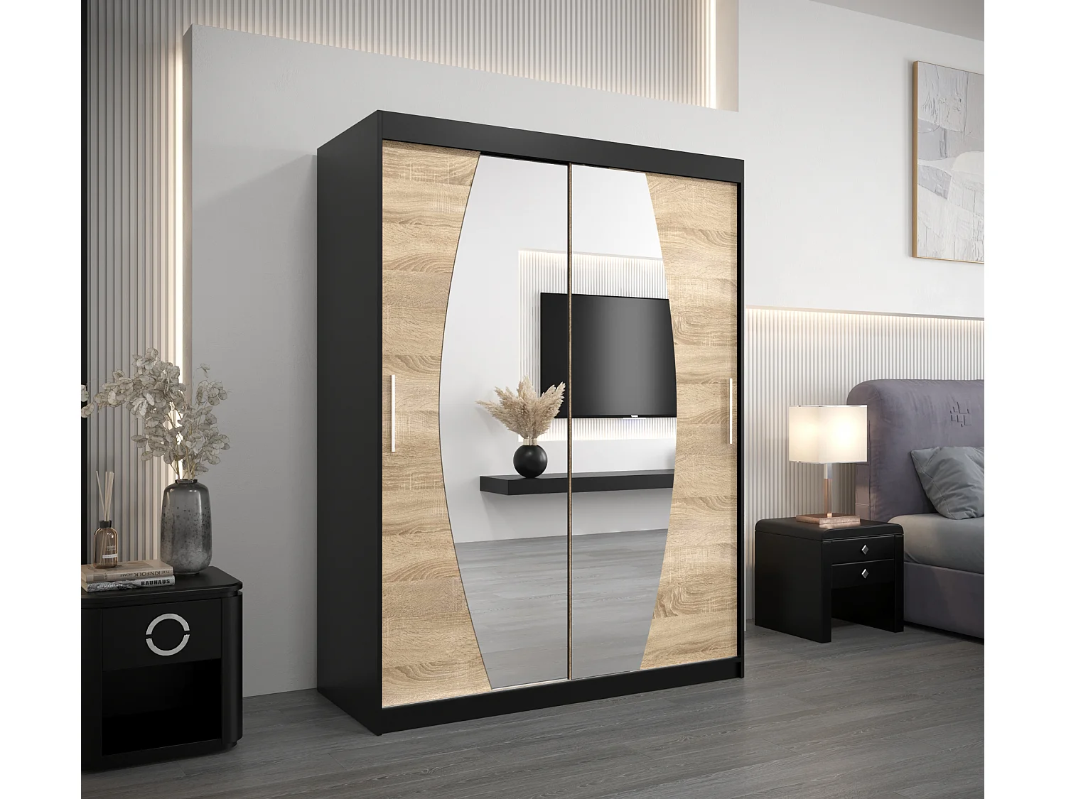 Armoire Elypse À Portes Coulissantes 200/150/62 2 portes (Noir/Sonoma)