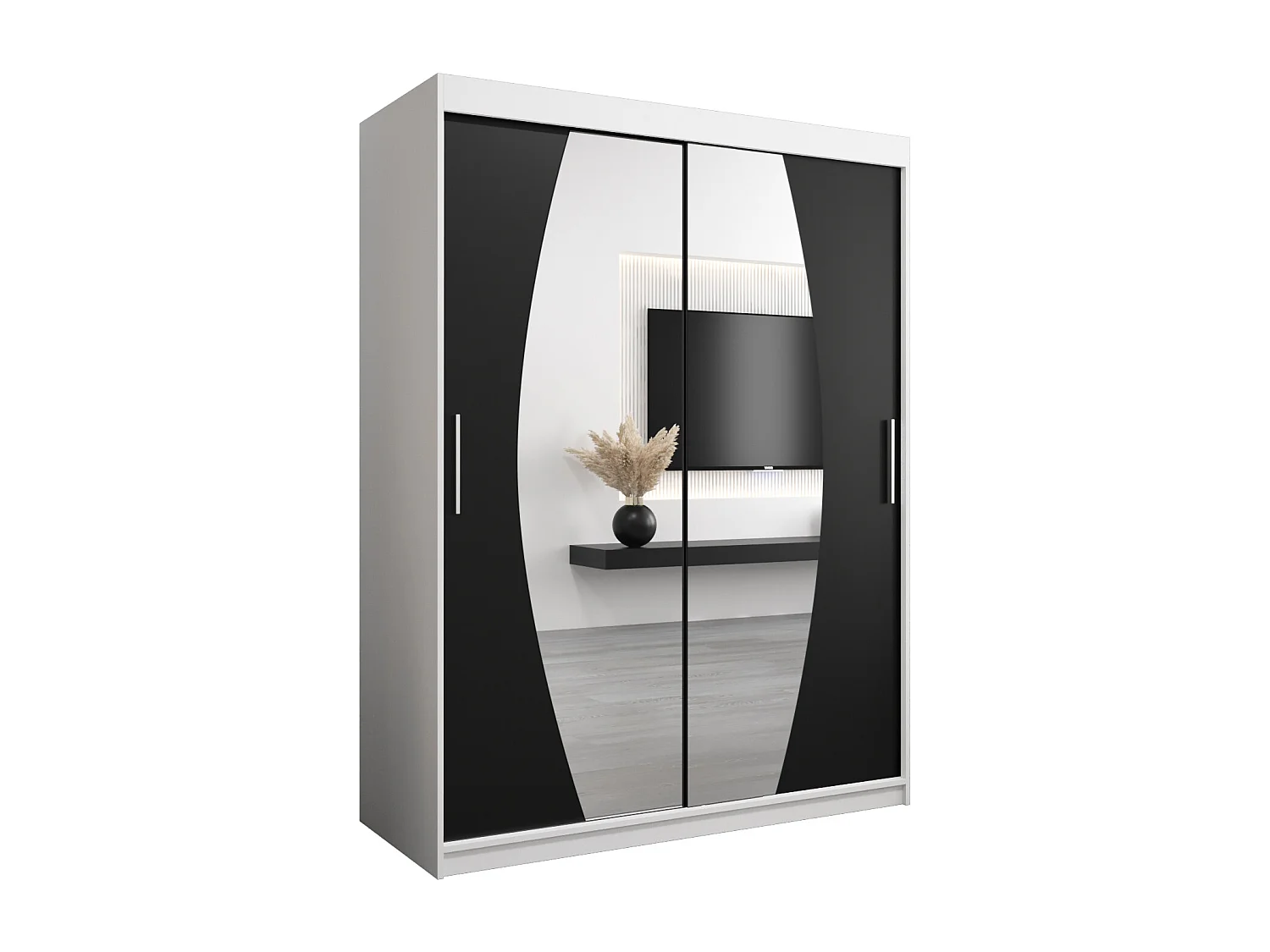 Armoire Elypse À Portes Coulissantes 200/150/62 2 portes (Blanc/Noir)