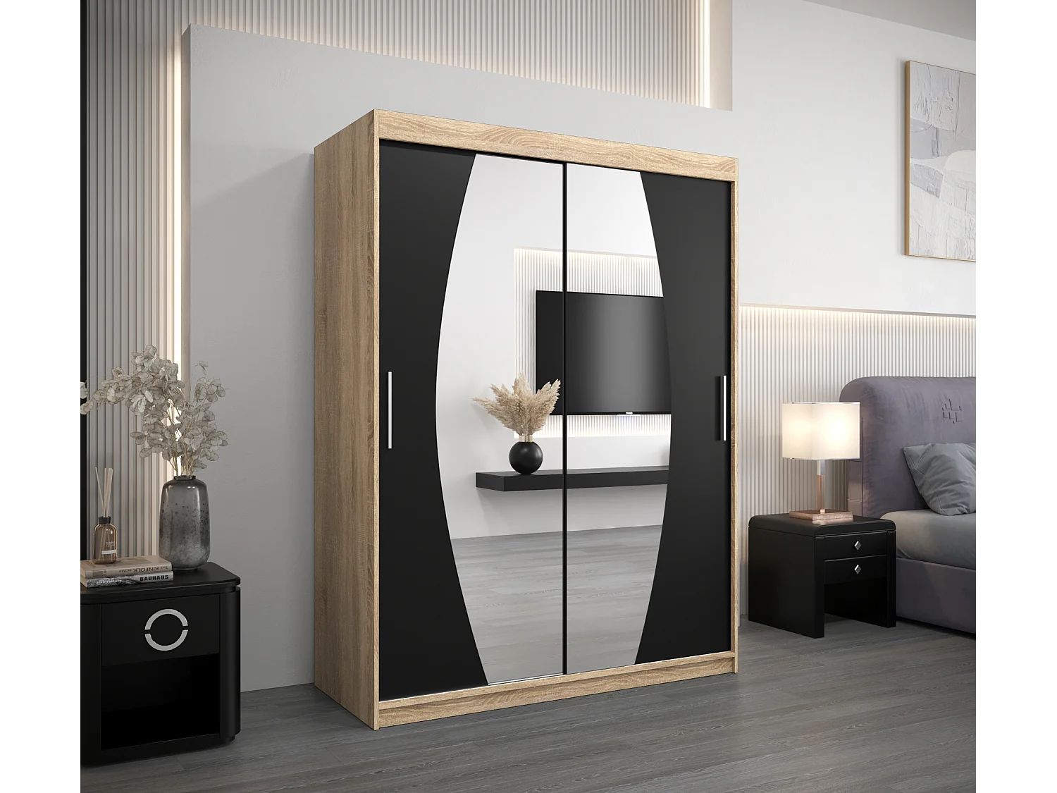 Armadio Elypse ad ante scorrevoli 200/150/62 2 porte (sonoma/nero)