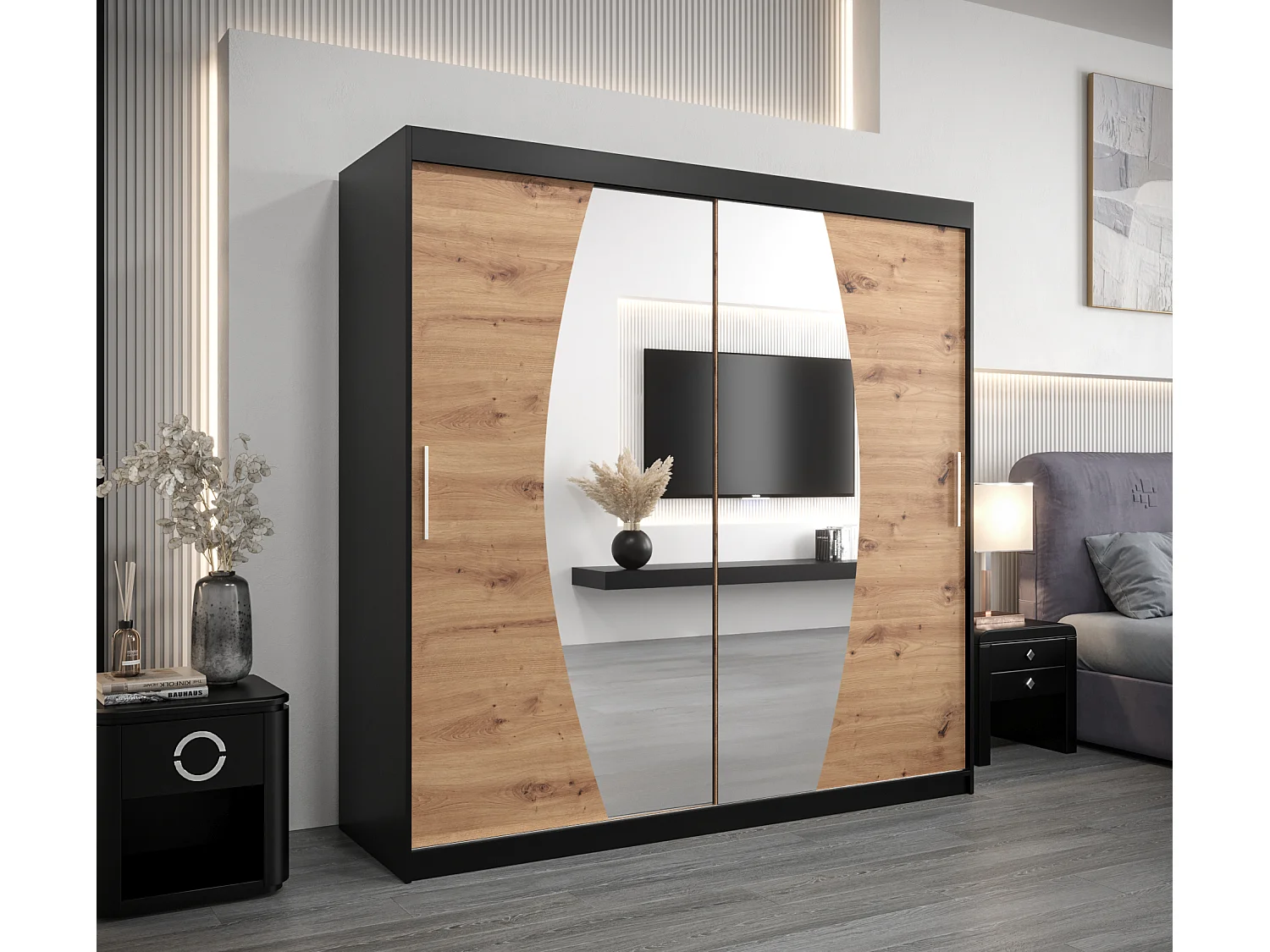 Armoire Elypse À Portes Coulissantes 200/200/62 2 portes (Noir/Artisan)