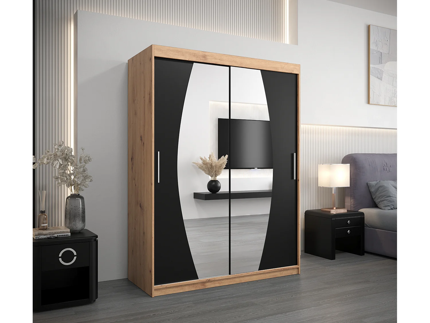 Armoire Elypse À Portes Coulissantes 200/150/62 2 portes (Artisan/Noir)