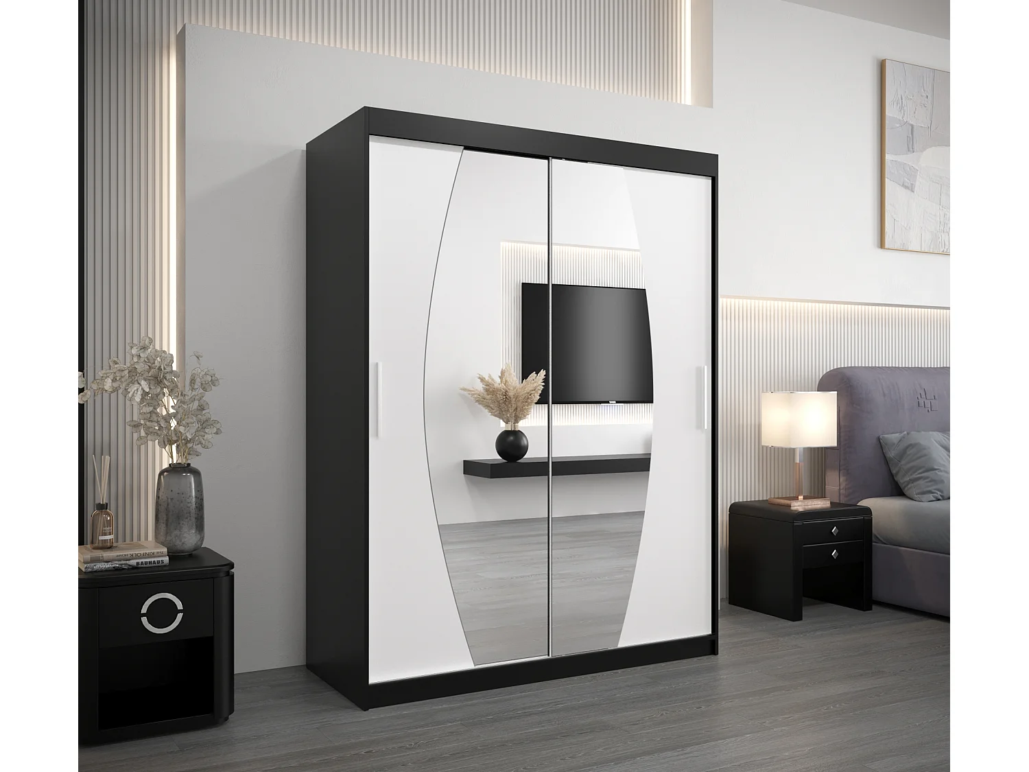 Armoire Elypse À Portes Coulissantes 200/150/62 2 portes (Noir/Blanc)