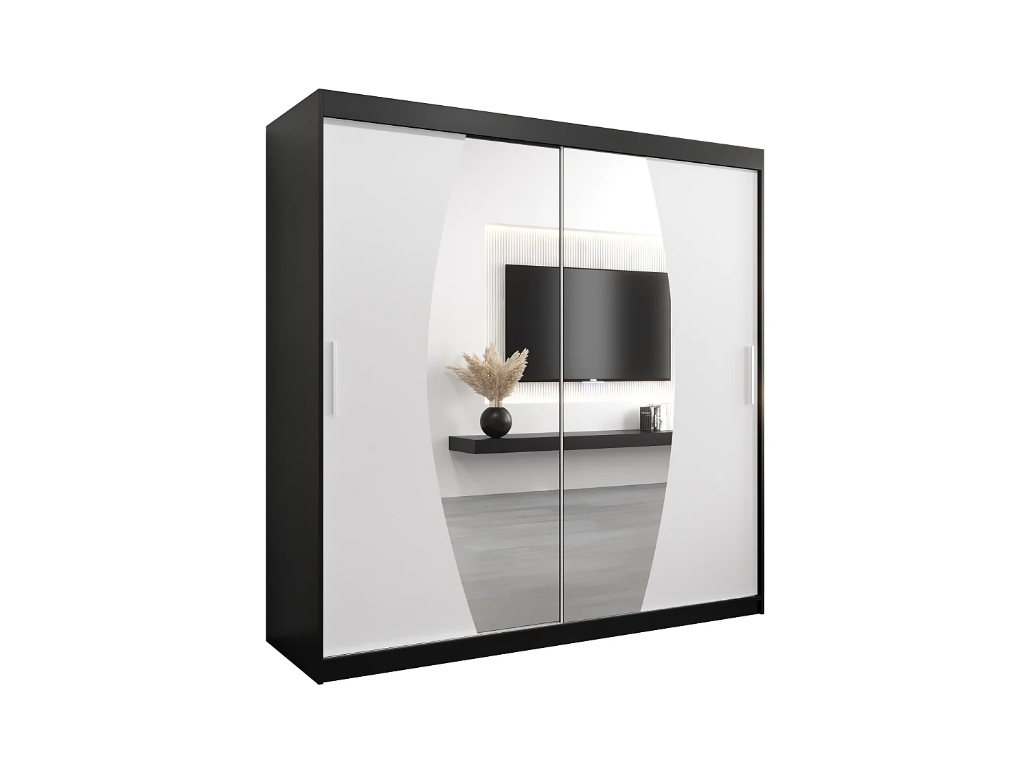 Schwebetürenschrank Elypse 200/200/62 2-Türig (Schwarz/Weiß)