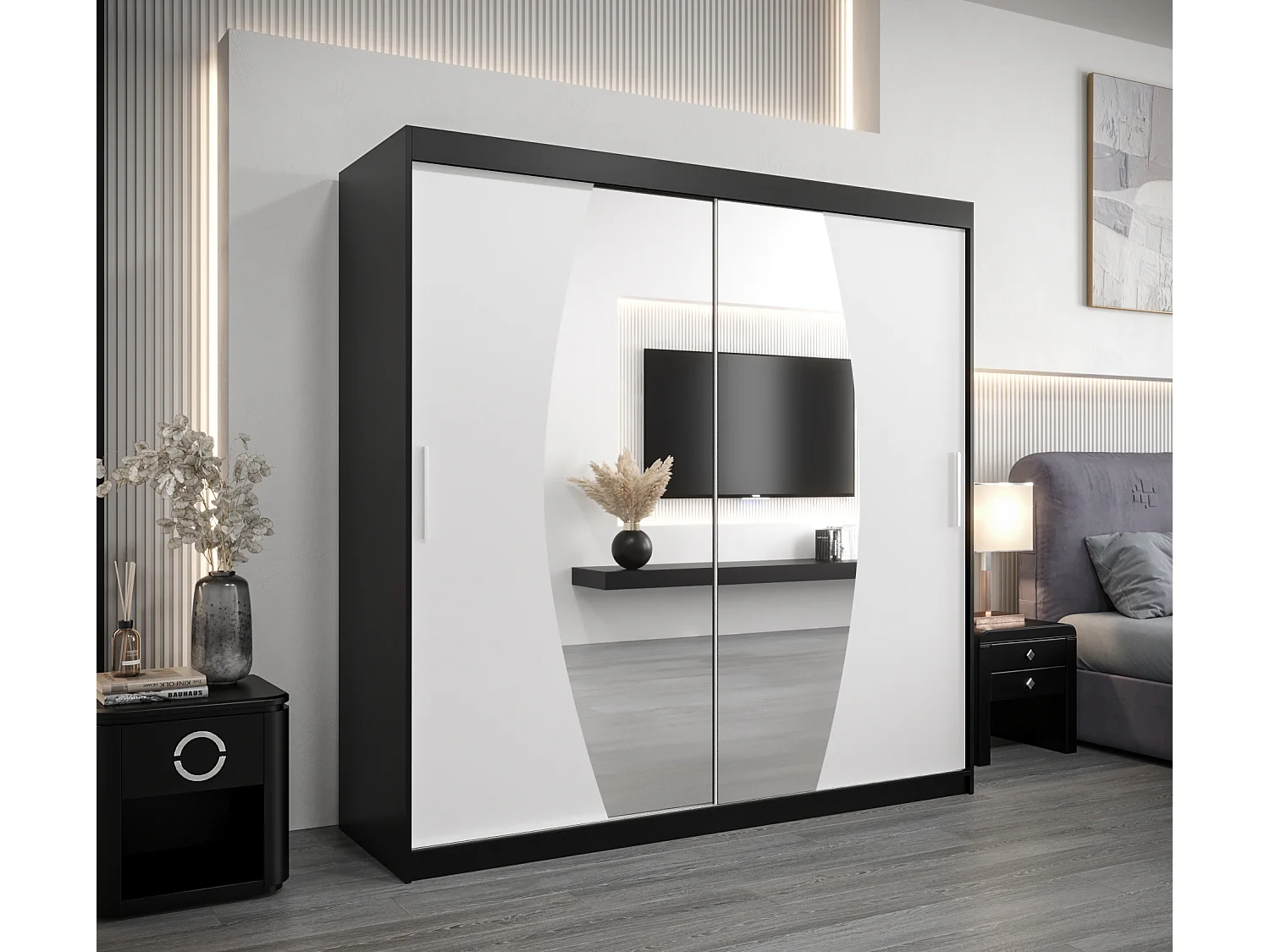 Armario Elypse de puertas correderas 200/200/62 2 puertas (negro/blanco)