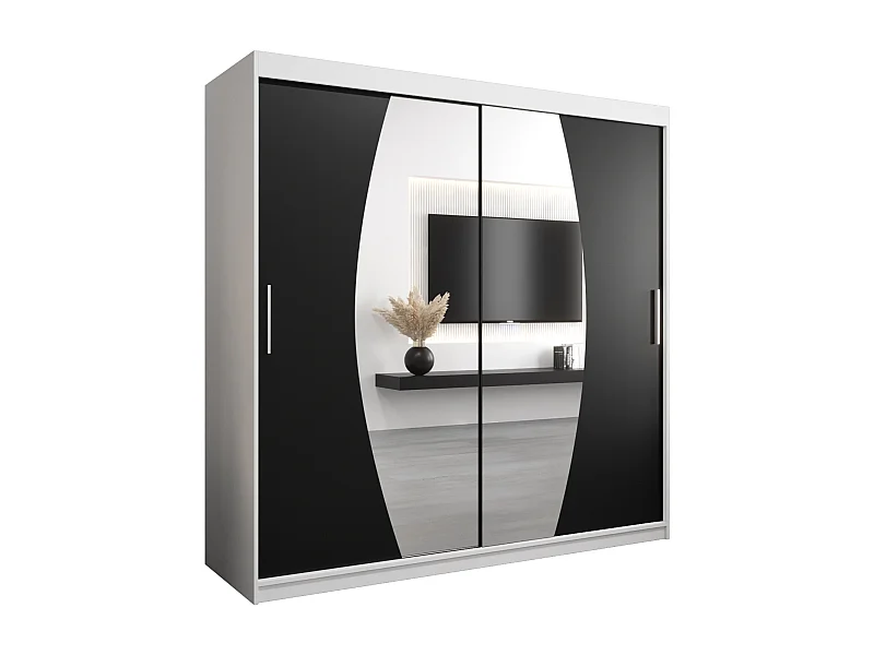 Schwebetürenschrank Elypse 200/200/62 2-Türig (Weiß/Schwarz)