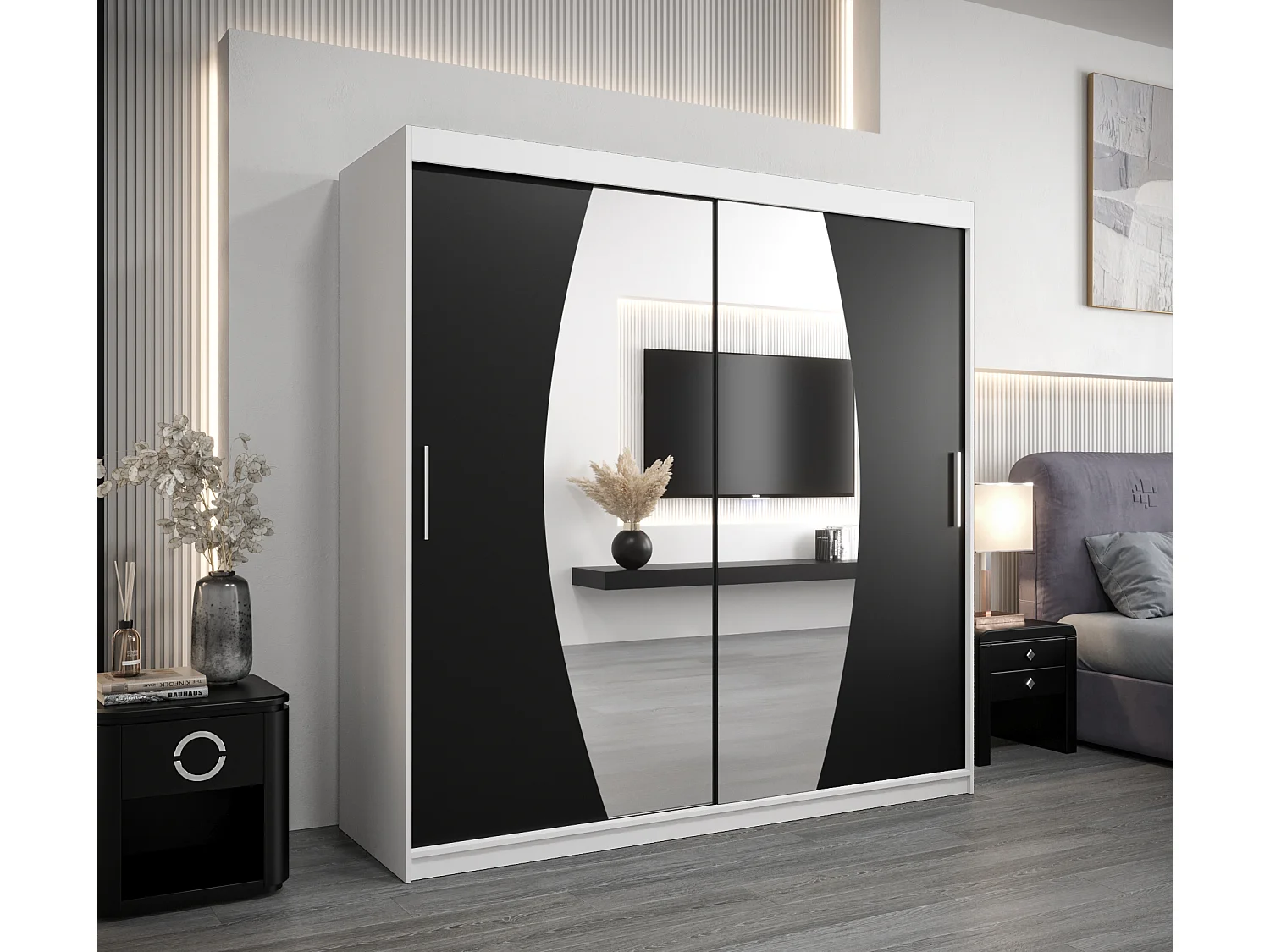 Armoire Elypse À Portes Coulissantes 200/200/62 2 portes (Blanc/Noir)