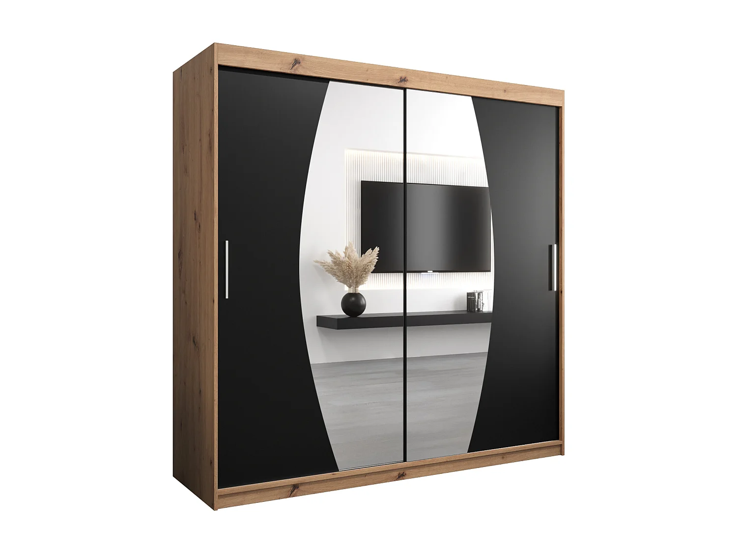 Armoire Elypse À Portes Coulissantes 200/200/62 2 portes (Artisan/Noir)