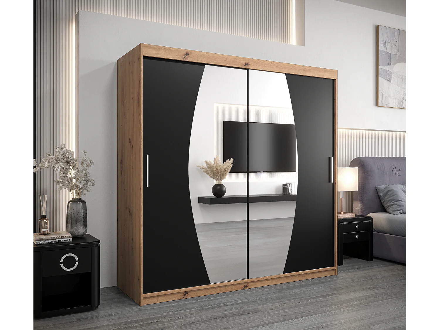 Armoire Elypse À Portes Coulissantes 200/200/62 2 portes (Artisan/Noir)