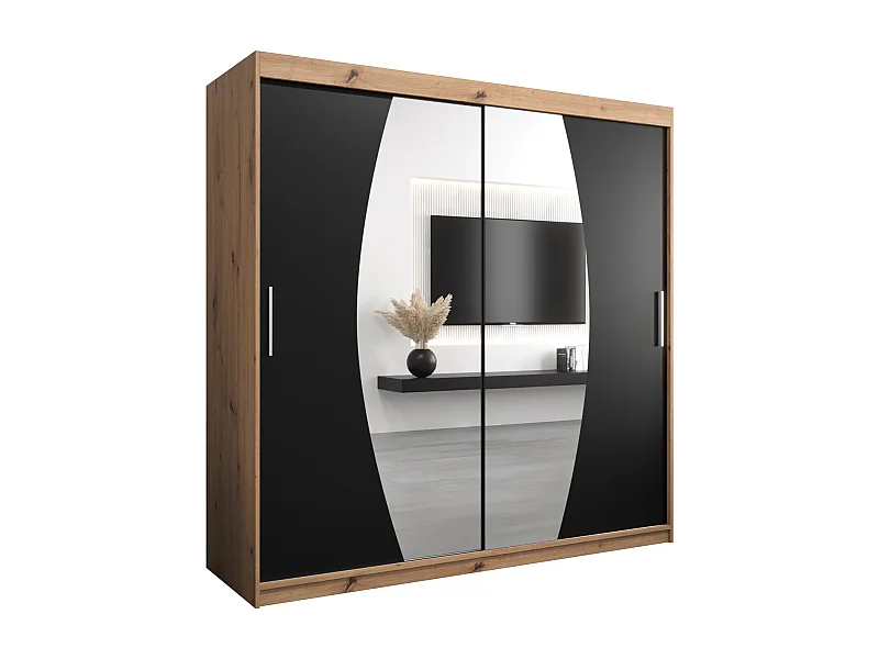Armoire Elypse À Portes Coulissantes 200/200/62 2 portes (Artisan/Noir)