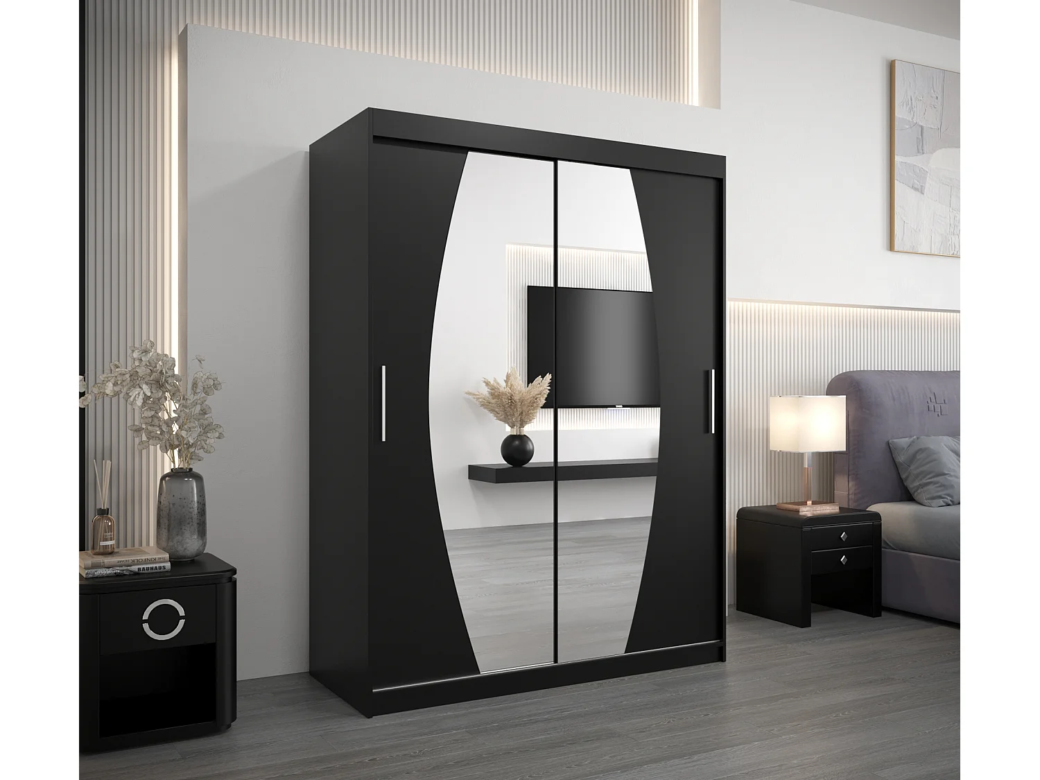 Schwebetürenschrank Elypse 200/150/62 2-Türig (Schwarz)