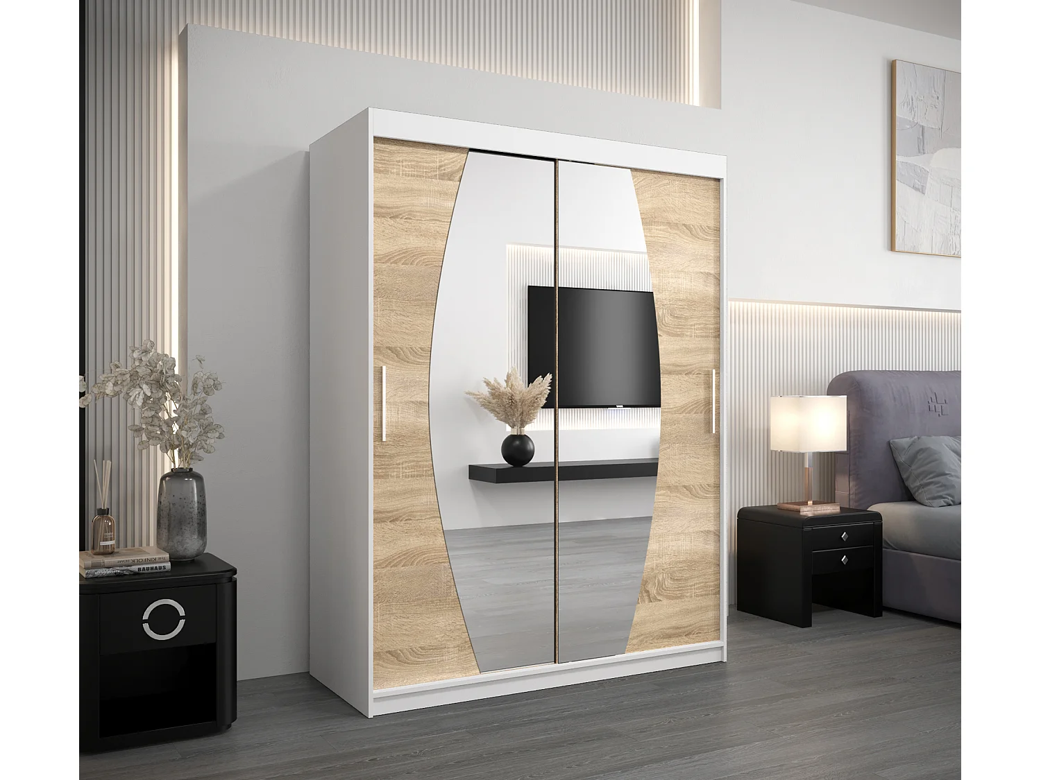 Armoire Elypse À Portes Coulissantes 200/150/62 2 portes (Blanc/Sonoma)