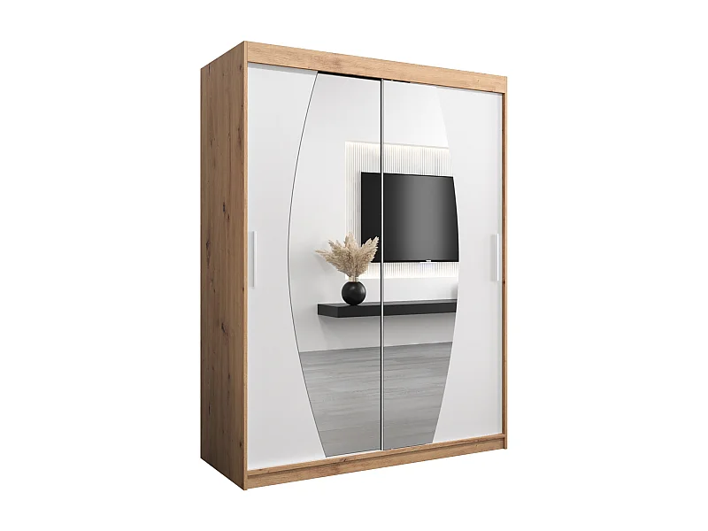 Schwebetürenschrank Elypse 200/150/62 2-Türig (Artisan/Weiß)