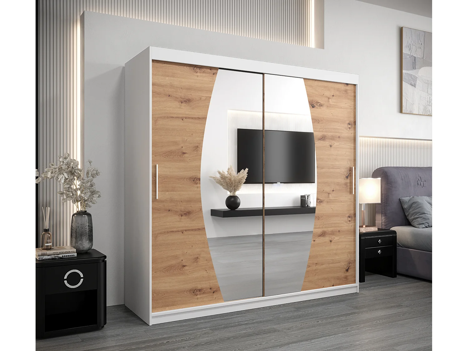 Armoire Elypse À Portes Coulissantes 200/200/62 2 portes (Blanc/Artisan)