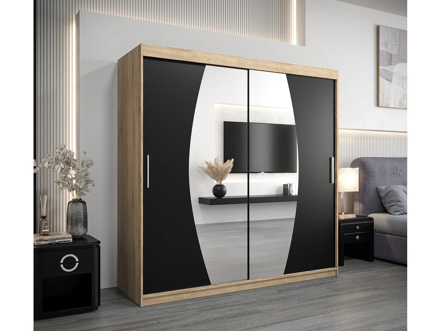 Armoire Elypse À Portes Coulissantes 200/200/62 2 portes (Sonoma/Noir)