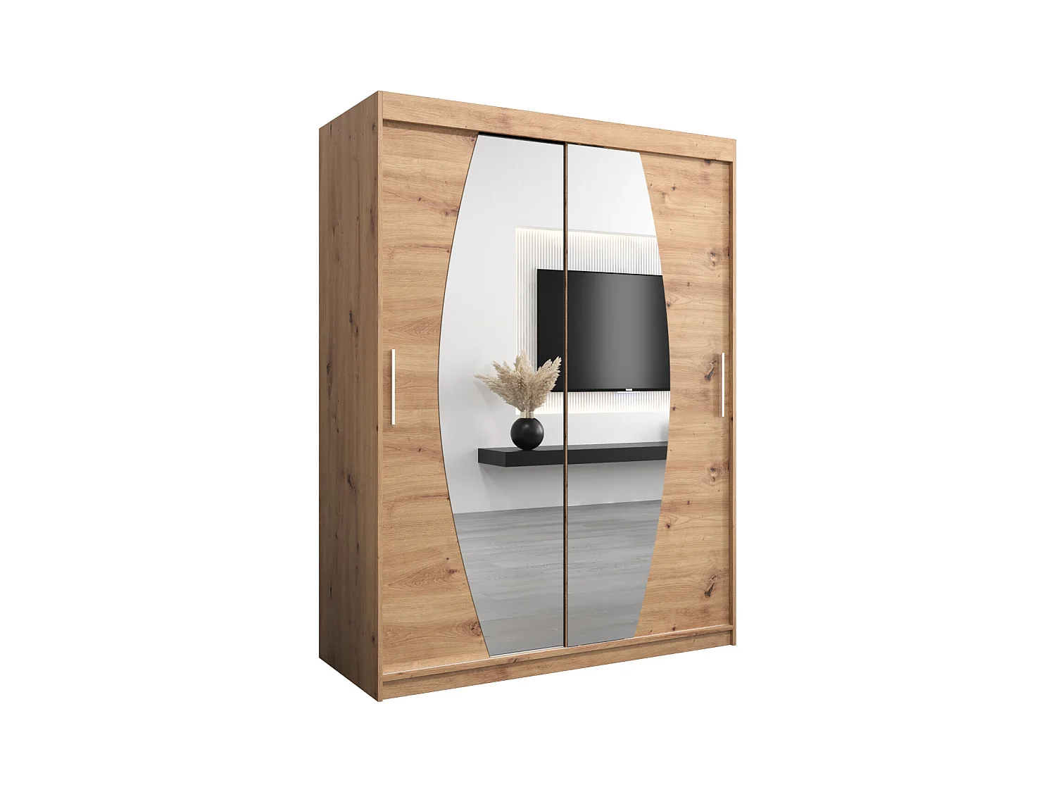 Schwebetürenschrank Elypse 200/150/62 2-Türig (Weiß/Artisan)