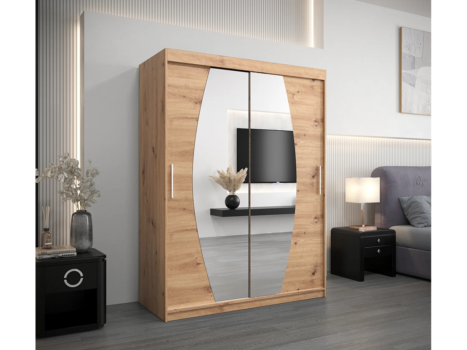 Armoire Elypse À Portes Coulissantes 200/150/62 2 portes (Blanc/Artisan)