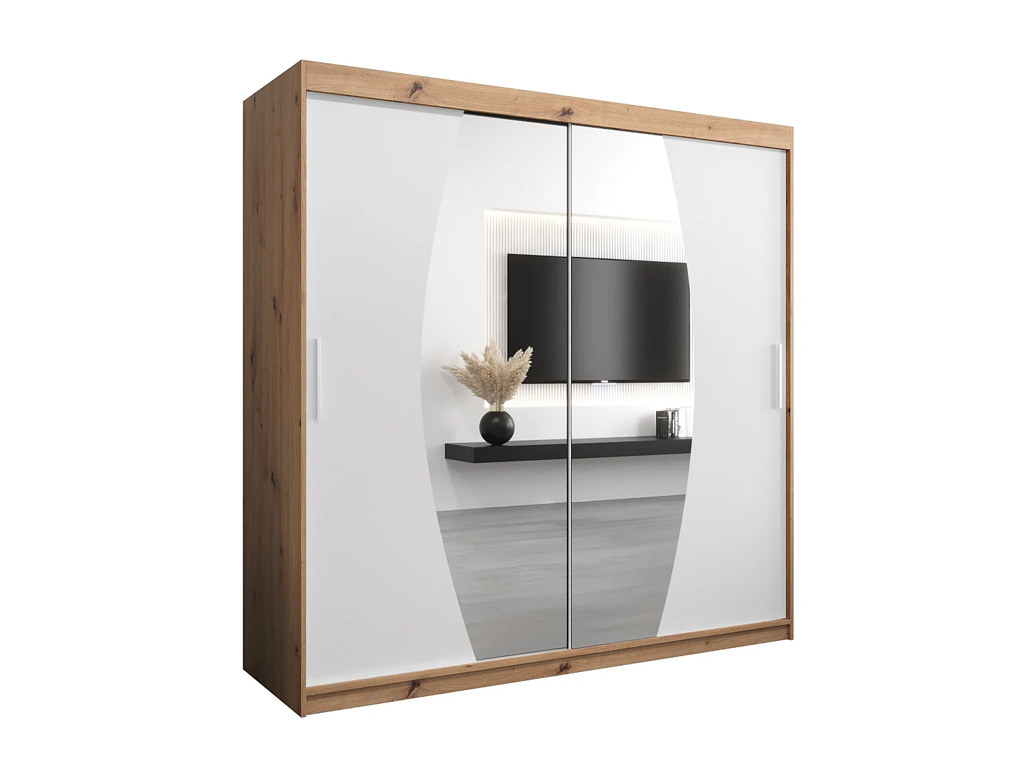 Armoire Elypse À Portes Coulissantes 200/200/62 2 portes (Artisan/Blanc)