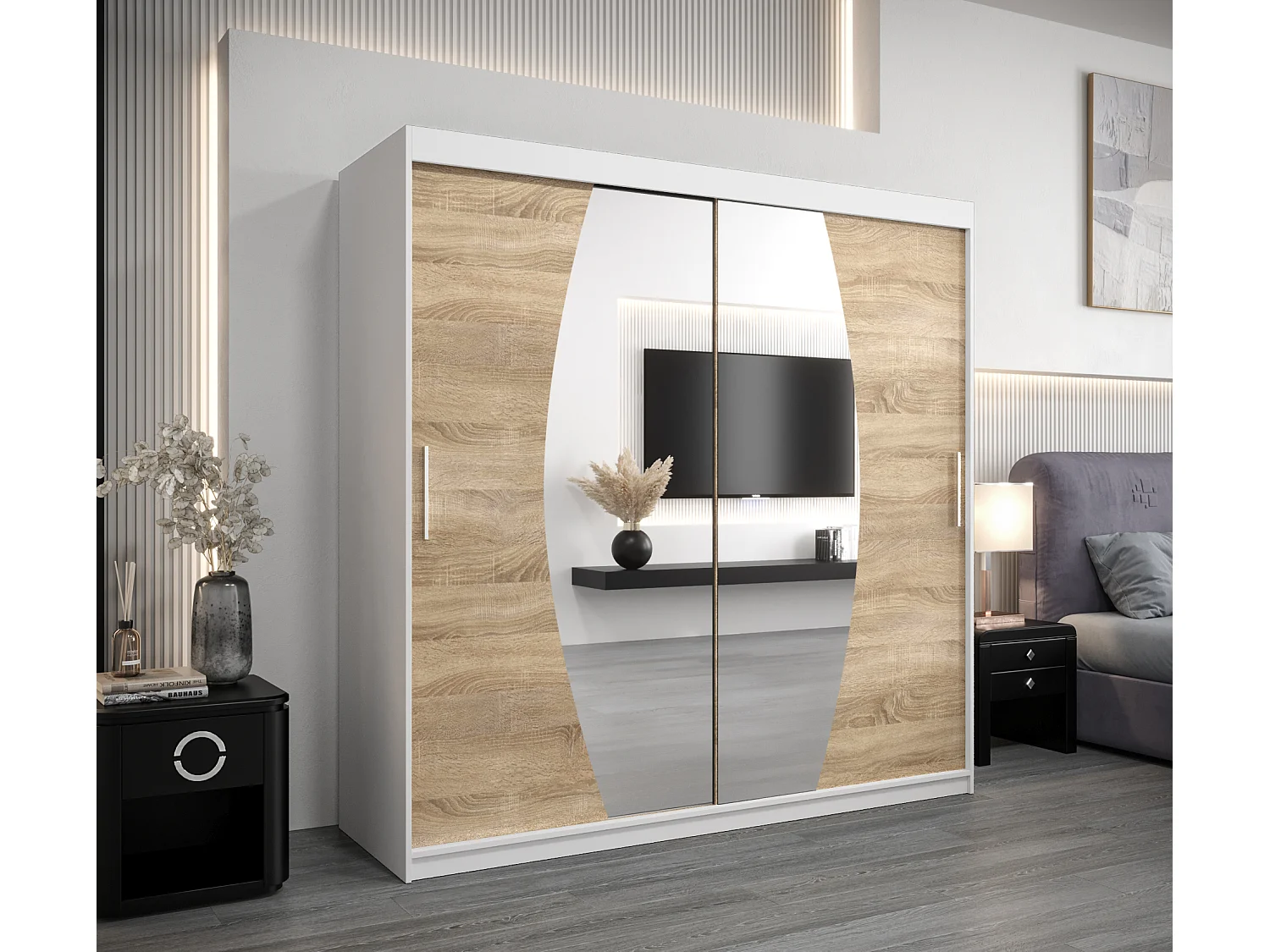 Armoire Elypse À Portes Coulissantes 200/200/62 2 portes (Blanc/Sonoma)