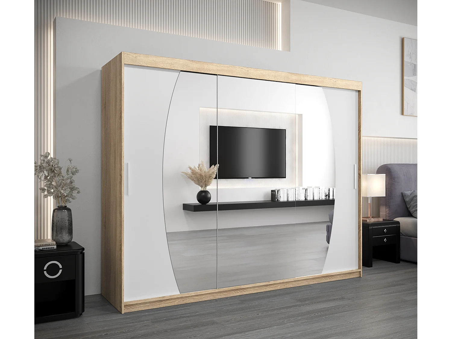 Elypse kledingkast met schuifdeuren 200/250/62 3 deuren (sonoma/wit)