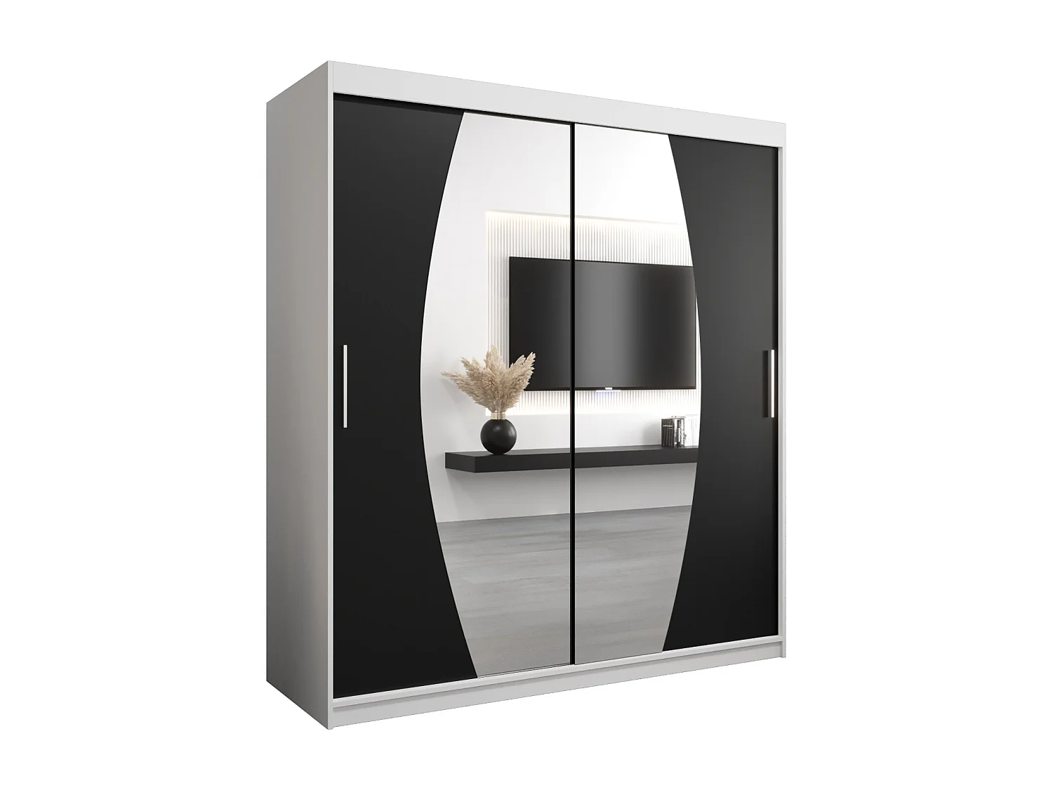 Armoire Elypse À Portes Coulissantes 200/180/62 2 portes (Blanc/Noir)