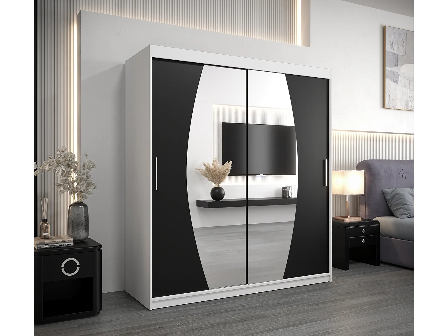 Armoire Elypse À Portes Coulissantes 200/180/62 2 portes (Blanc/Noir)