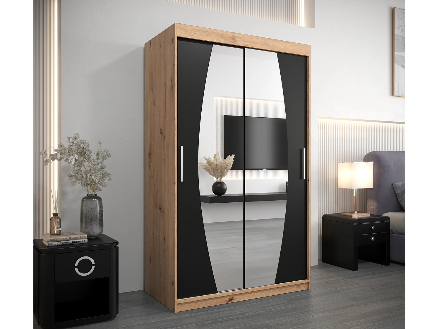 Armoire Elypse À Portes Coulissantes 200/120/62 2 portes (Artisan/Noir)