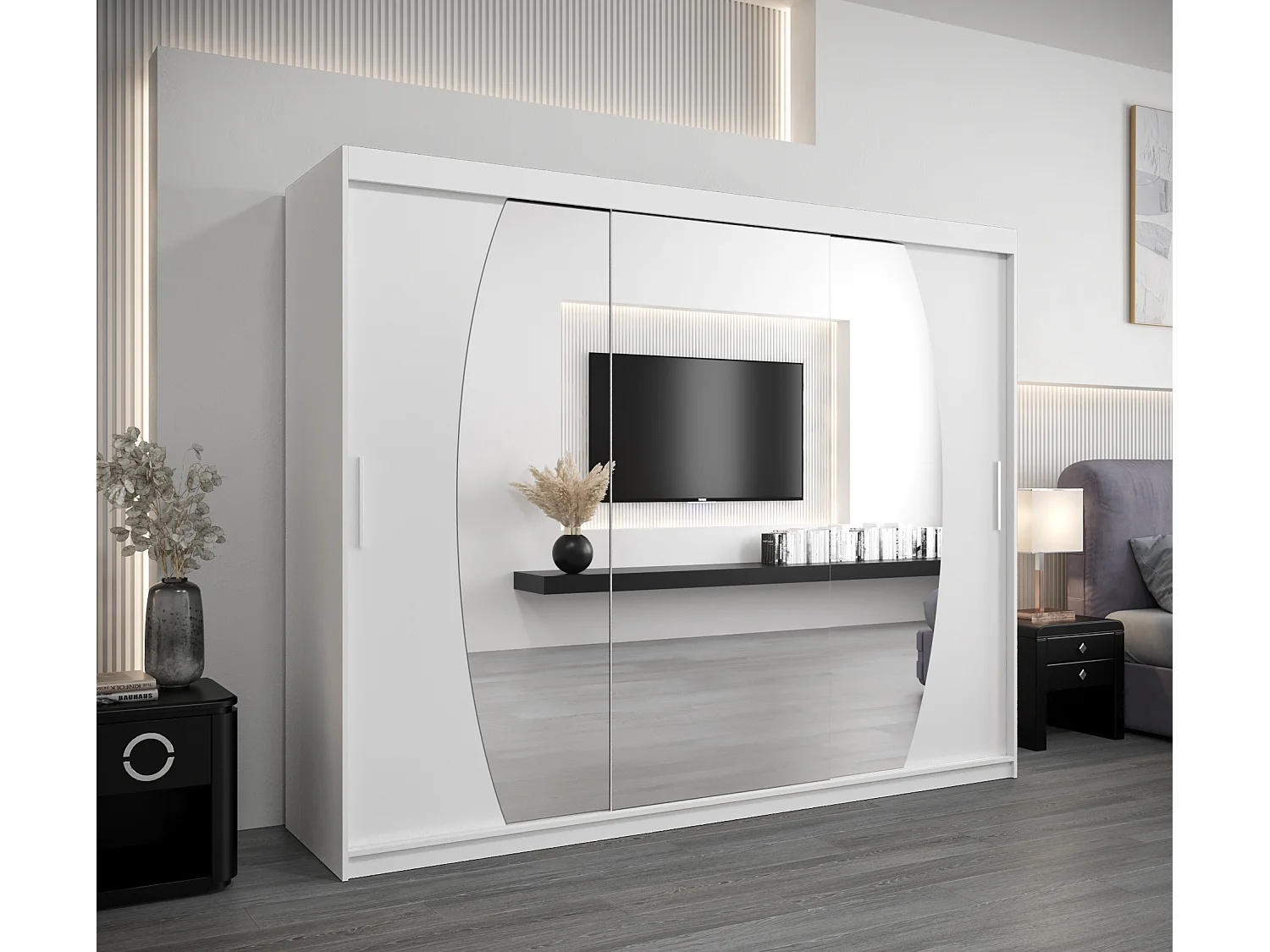 Armoire Elypse À Portes Coulissantes 200/250/62 3 Portes (Blanc/Blanc)