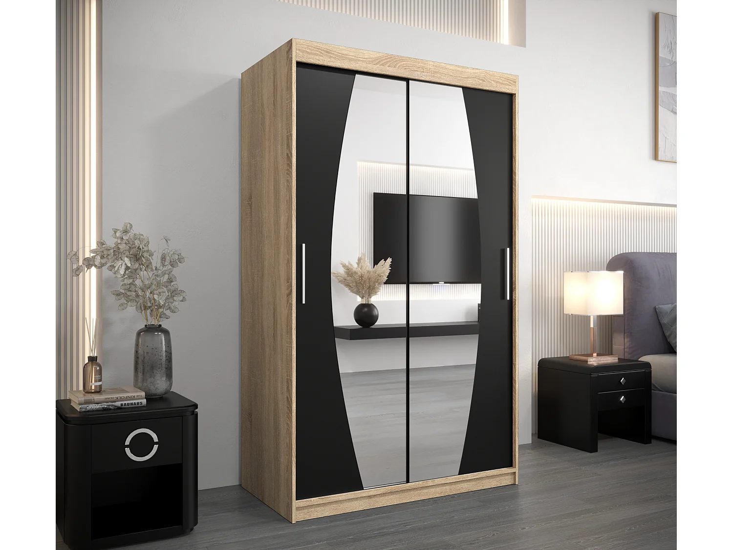 Elypse kledingkast met schuifdeuren 200/120/62 2 deuren (sonoma/zwart)