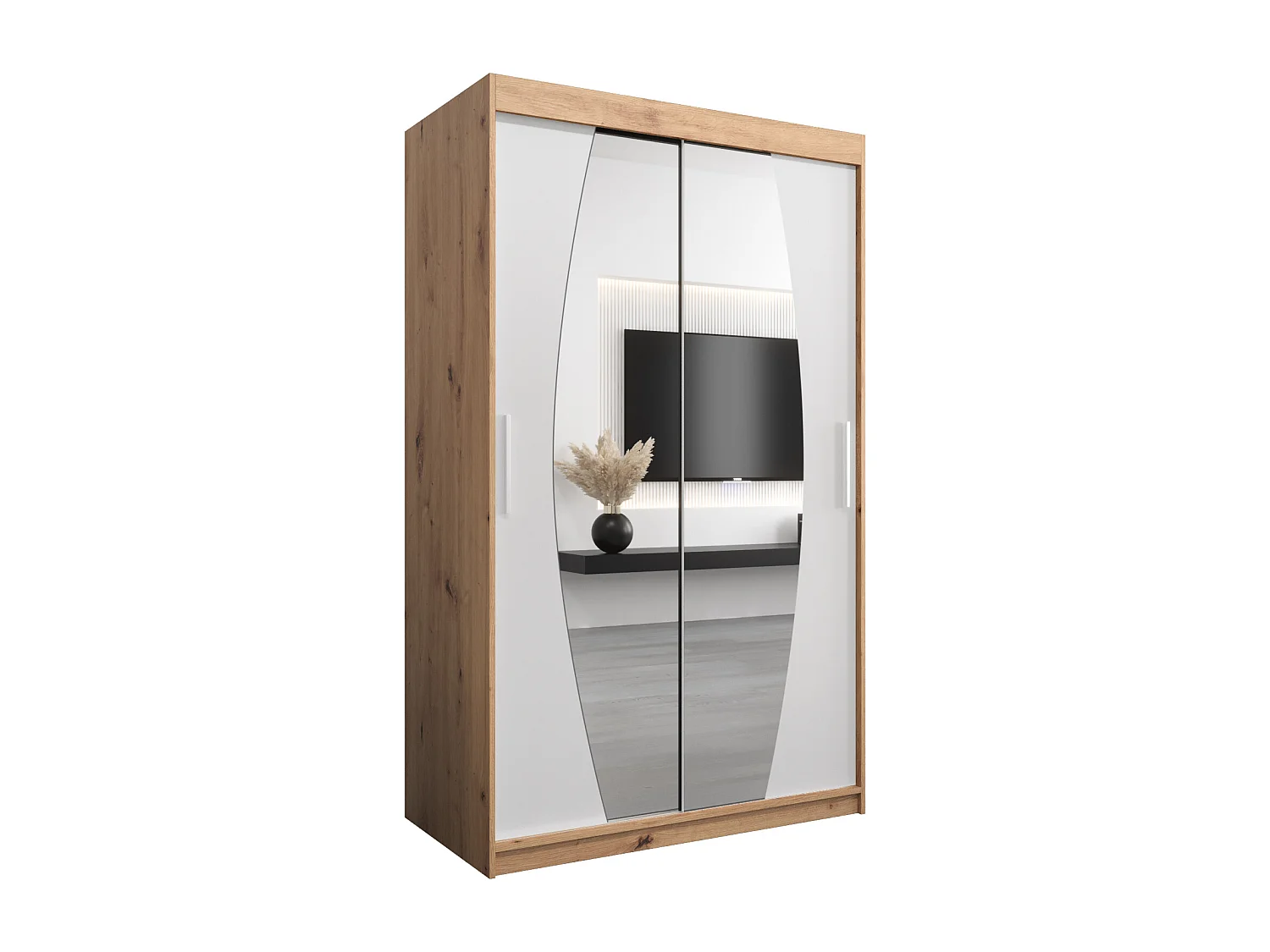 Armoire Elypse À Portes Coulissantes 200/120/62 2 portes (Artisan/Blanc)