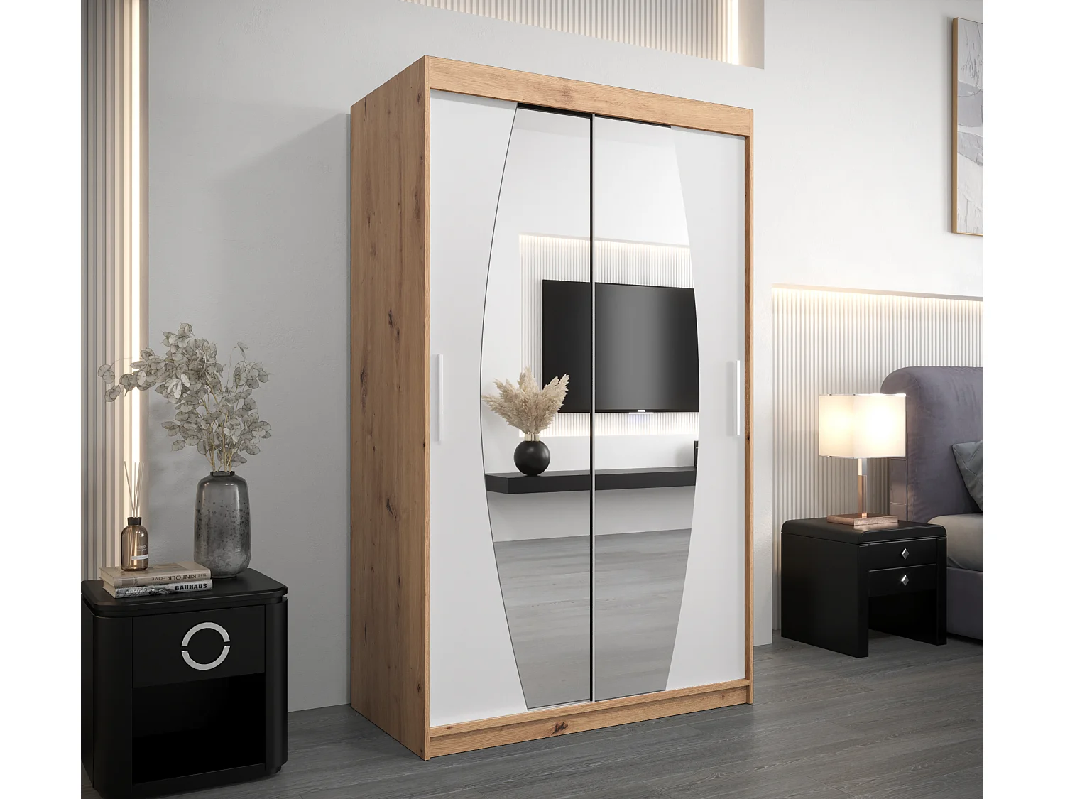 Armoire Elypse À Portes Coulissantes 200/120/62 2 portes (Artisan/Blanc)