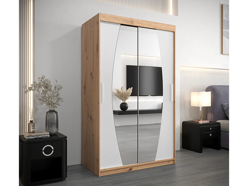 Schwebetürenschrank Elypse 200/120/62 2-Türig (Artisan/Weiß)