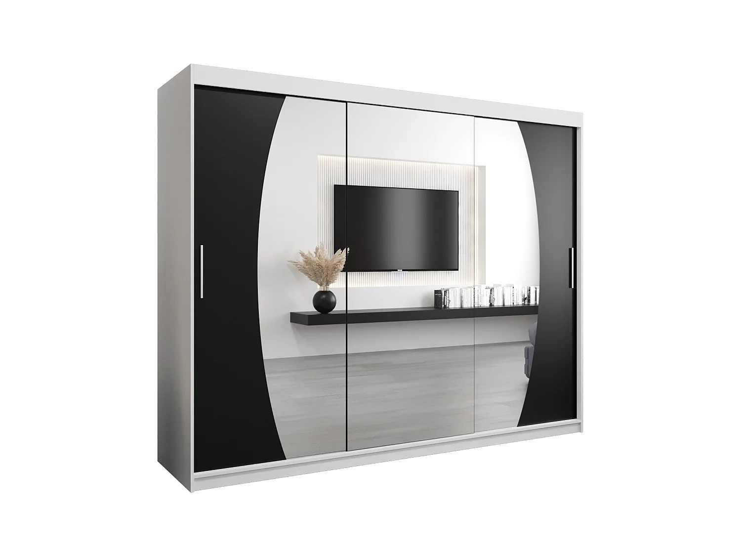 Schwebetürenschrank Elypse 200/250/62 2-Türig (Weiß/Schwarz)