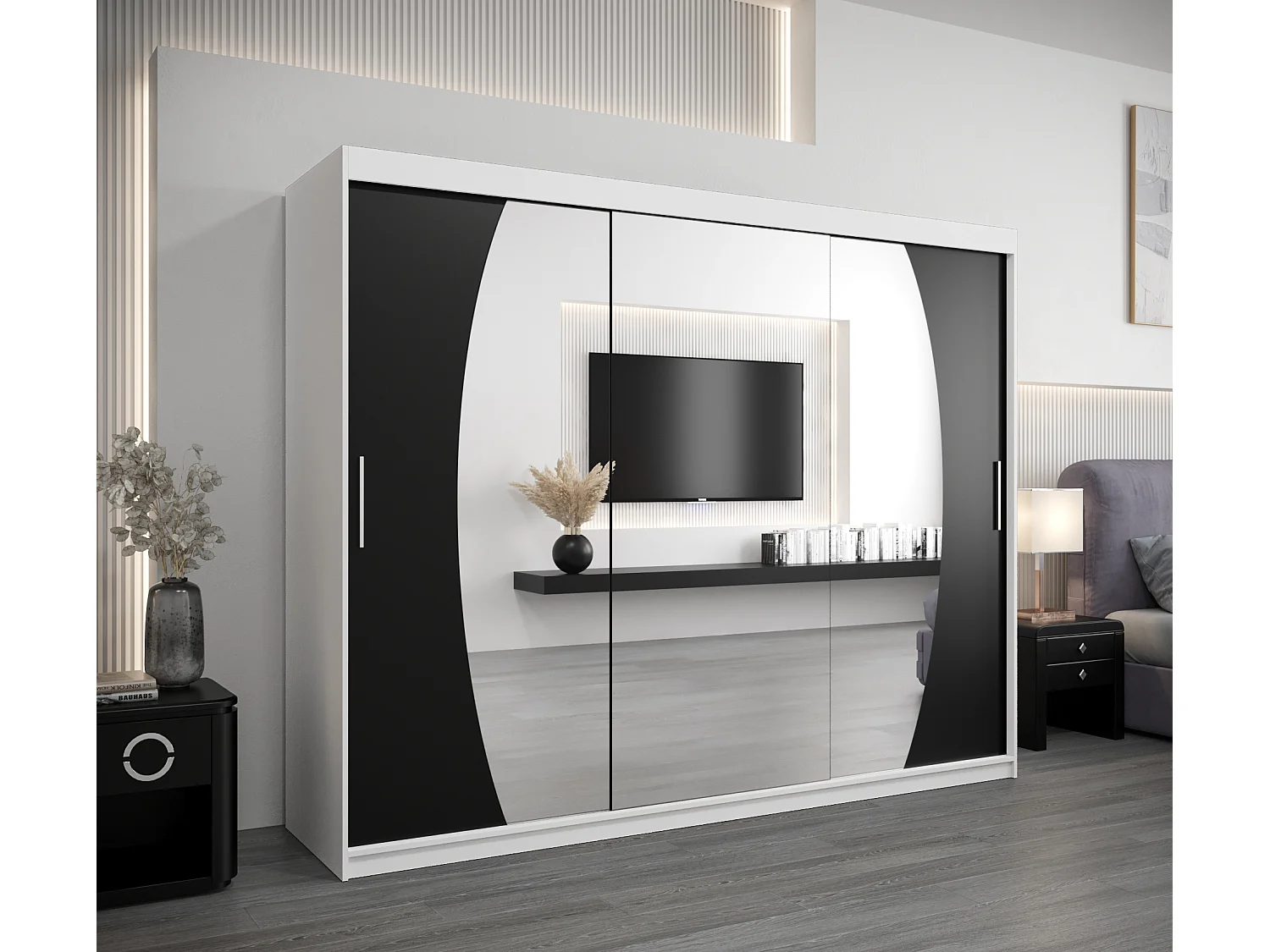 Elypse kledingkast met schuifdeuren 200/250/62 3 deuren (wit/zwart)